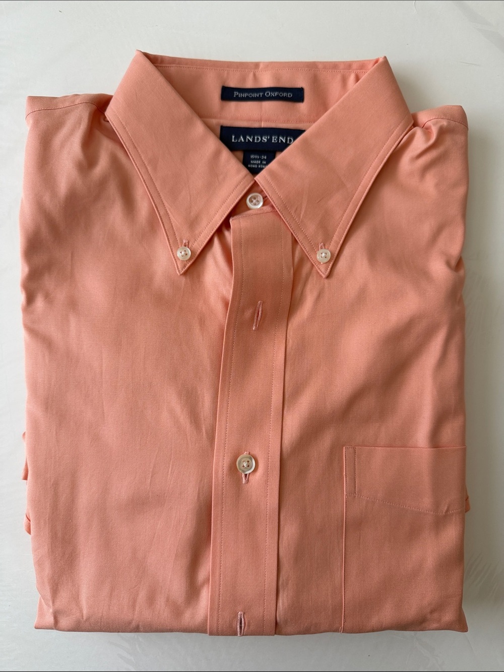 Lands' End Men’s Button-Down Dress Shirt — Coral Peach